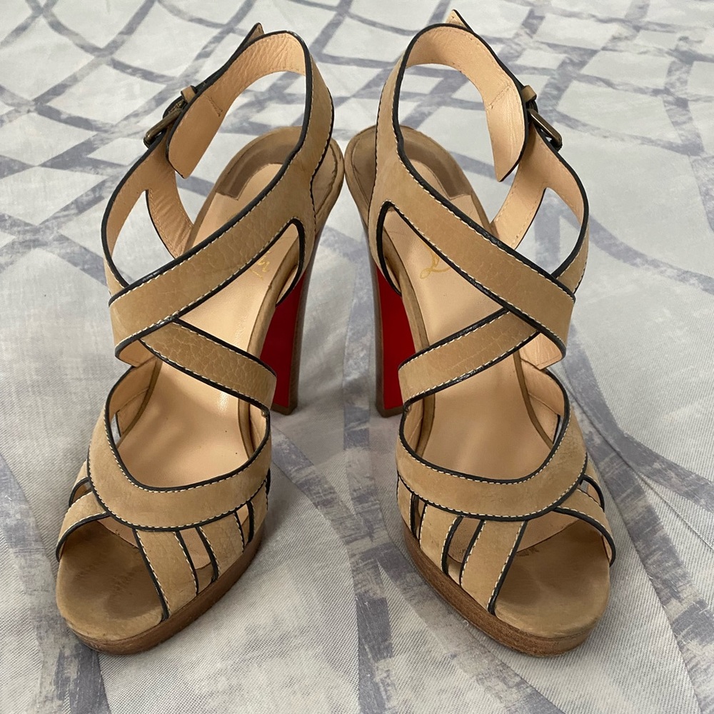 Christian Louboutin strapping tan sandals